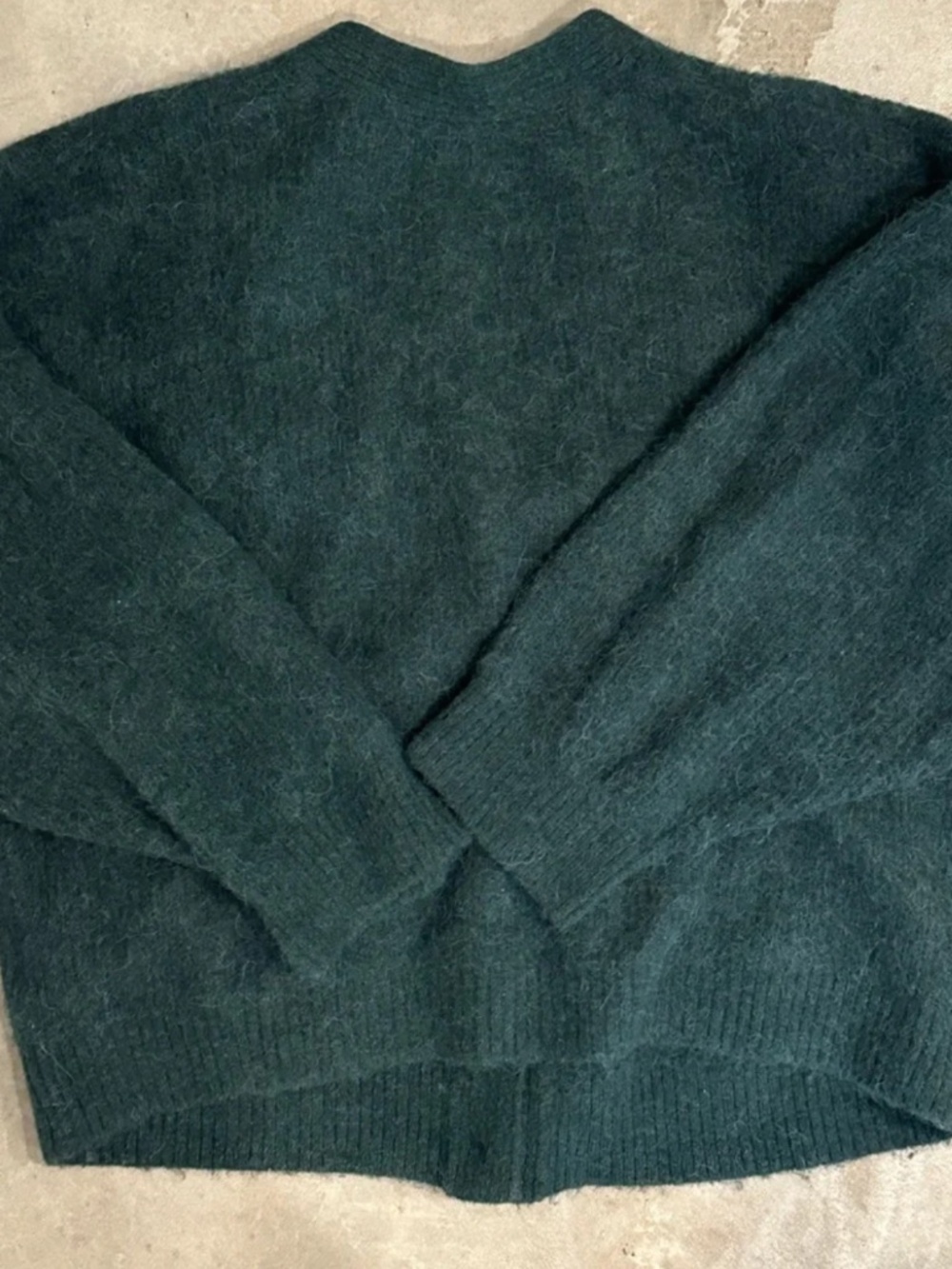 & Other Stories Forest Green Alpaca Blend Fuzzy V-Neck Cardigan - Picture 3 of 4